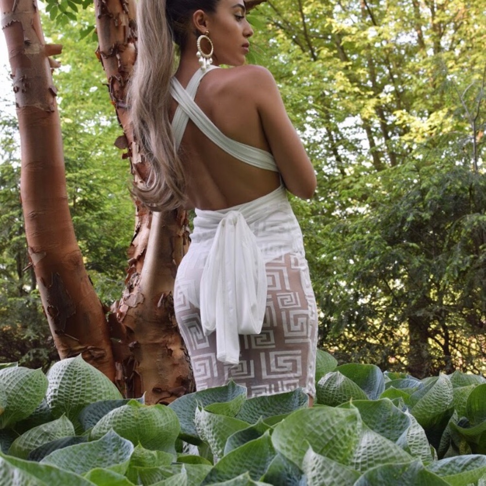 ‼️ Multi Way Wrap See Threw Maze Mesh Print Dress - Picture 7 of 7